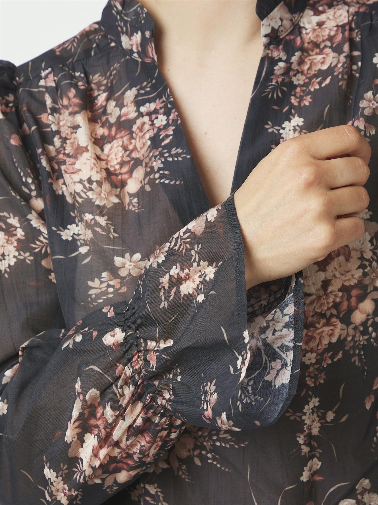Amara Garden Flower Blouse, Dark Navy