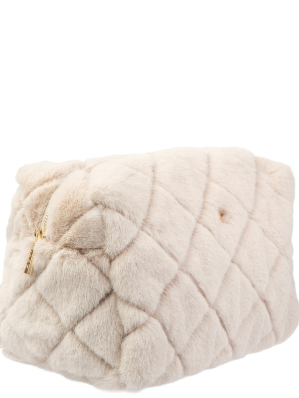 Faux Fur Quilted Make-Up Pouch Large, Sand