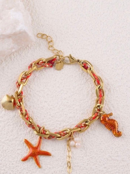 Bracelet, chain and cord, Orange