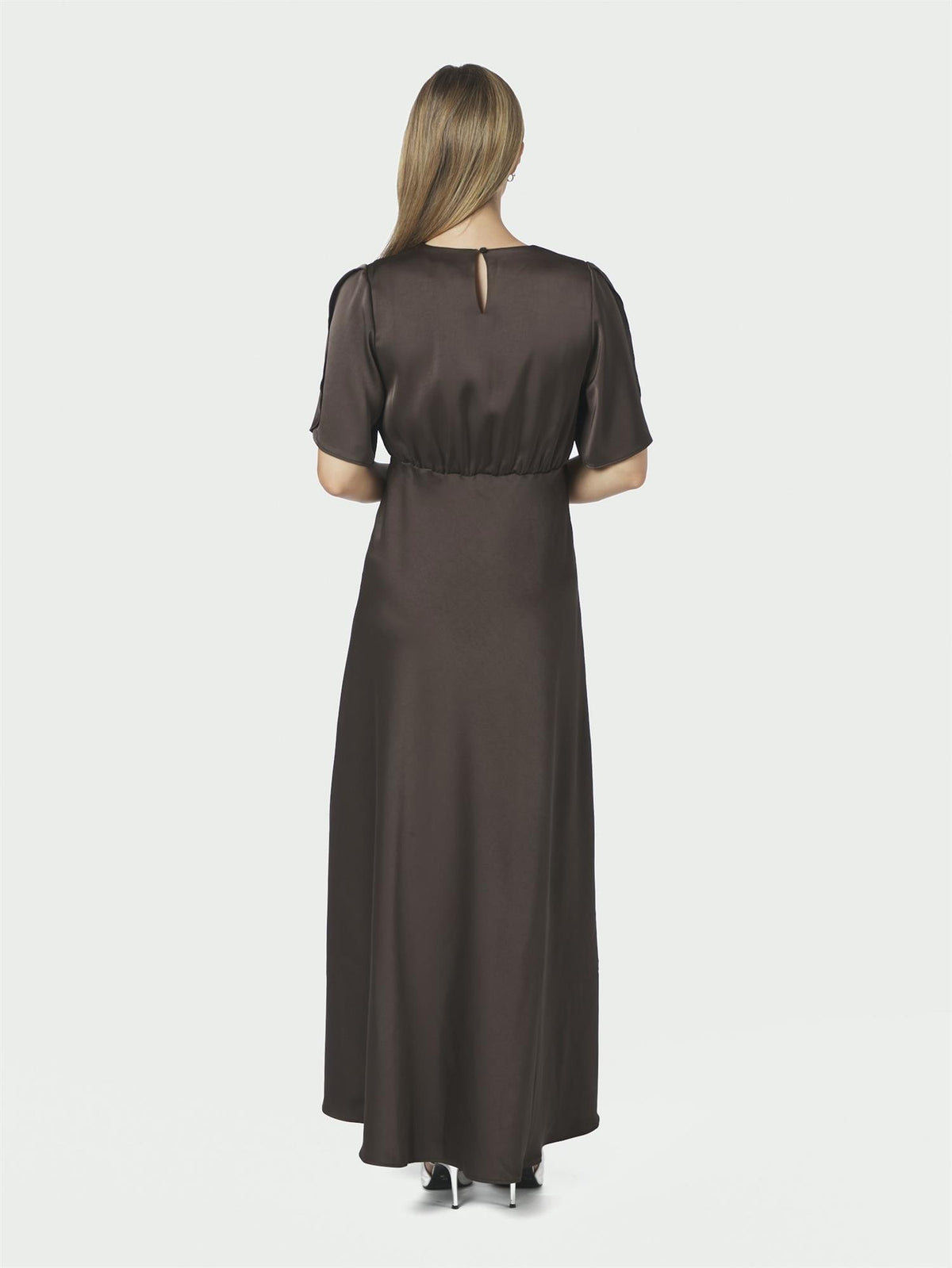 Zelina Heavy Sateen Dress, Dark Brown
