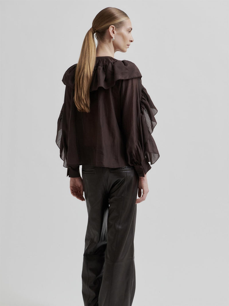 Fria Frill Blouse, Chocolate Plum