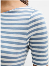 T-shirt, short sleeve, boat neck, striped Blue