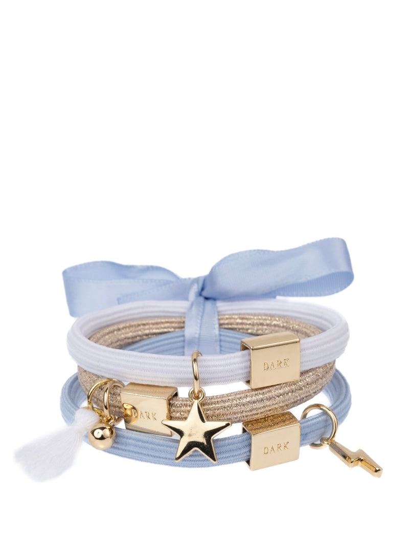 Hair Ties 3 pk Charm Combo, Light Blue