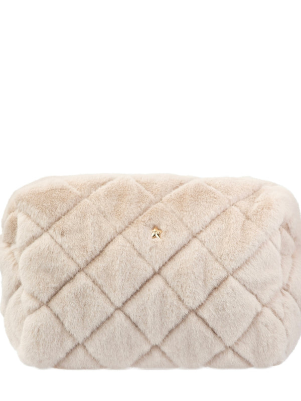 Faux Fur Quilted Make-Up Pouch Large, Sand