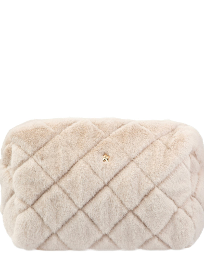 Faux Fur Quilted Make-Up Pouch Large, Sand