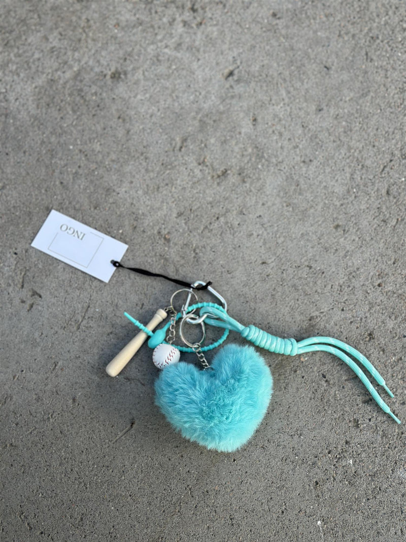 Bag Charm, Blue Fluffy Heart