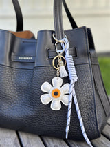 Bag Charm, White Flower Power