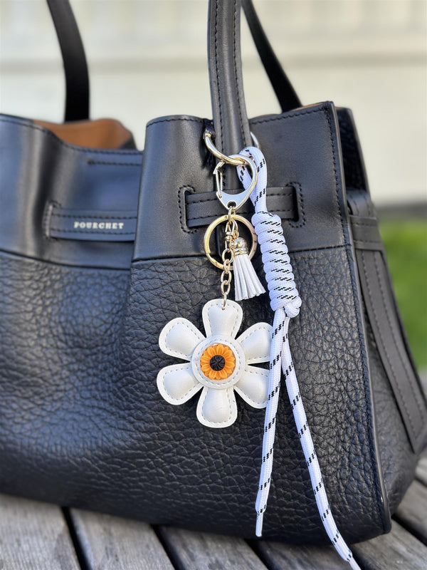 Bag Charm, White Flower Power