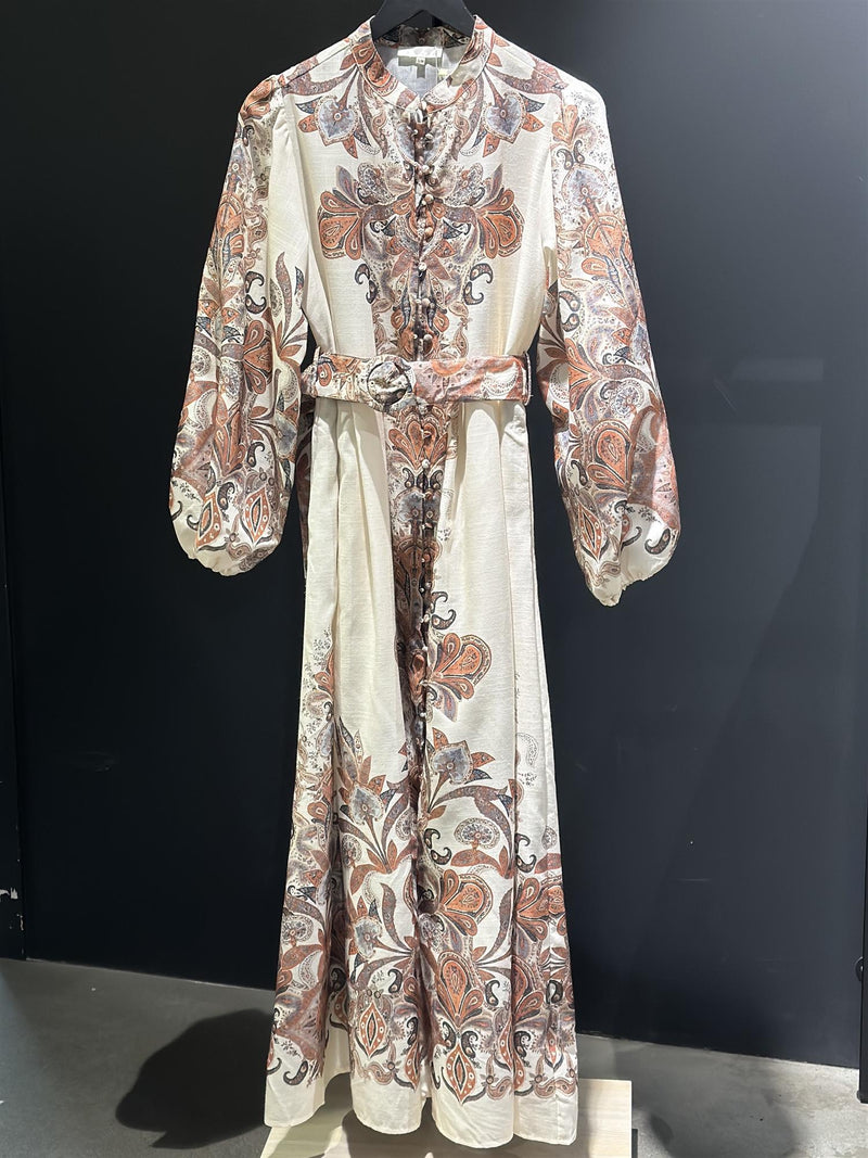 Long Paisley Dress, Beige