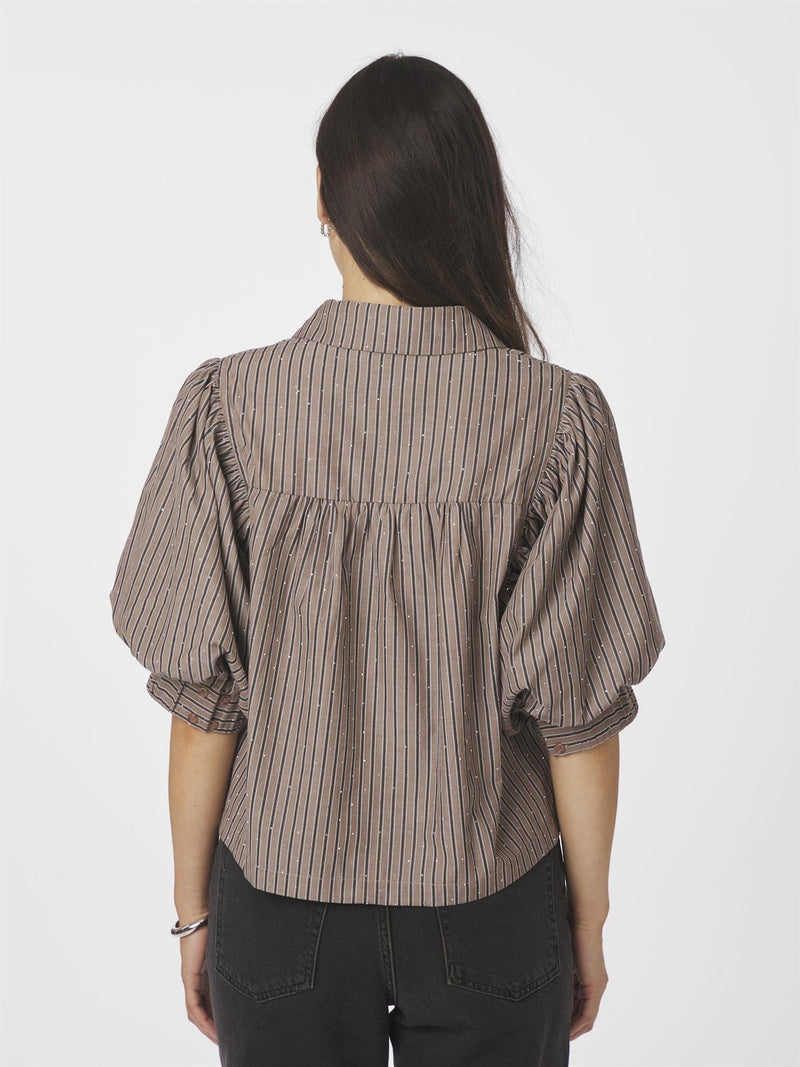 Etta Soft Stripe Stone Shirt, Brown