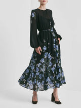 Georgette Relaxed Dress, Black/Blue