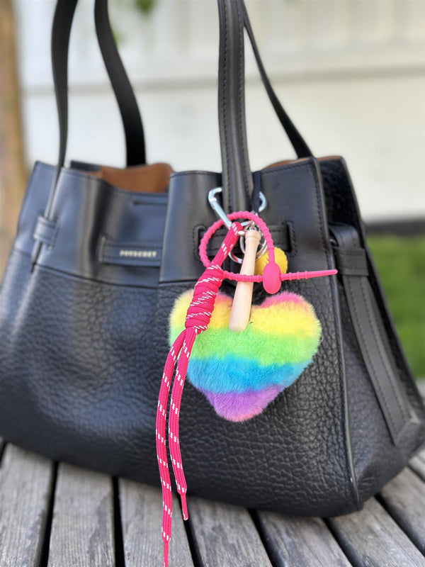 Bag Charm, Rainbow Fluffy Heart