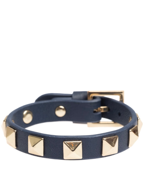 Leather Stud Bracelet, Navy Blue