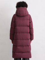 Coat, down filled, with hood, Burgunder