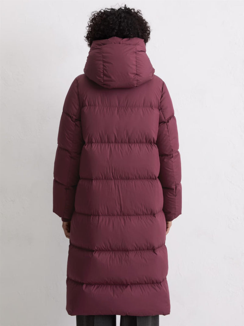 Coat, down filled, with hood, Burgunder