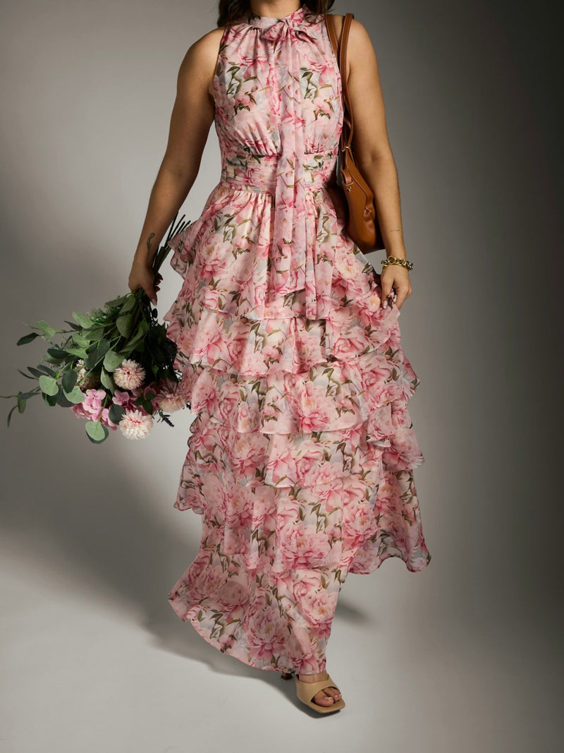 Marli Flower Chiffon Dress, Rose