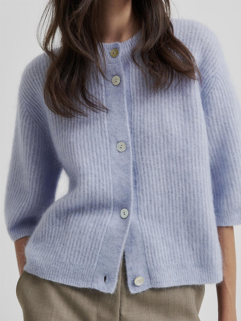 Andrea Knit Rib Cardigan, Blue
