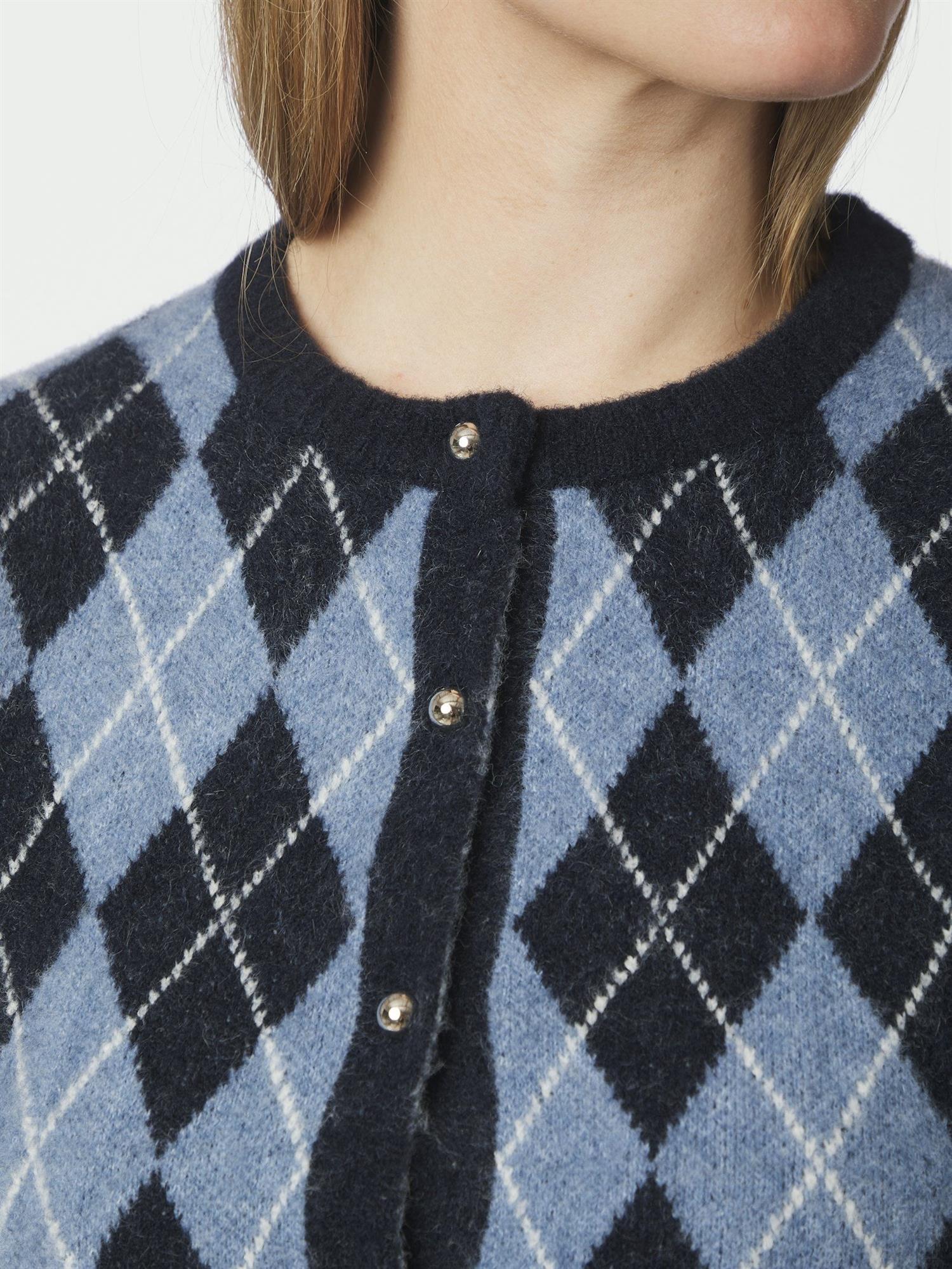 Allestar Check Knit Cardigan, Navy
