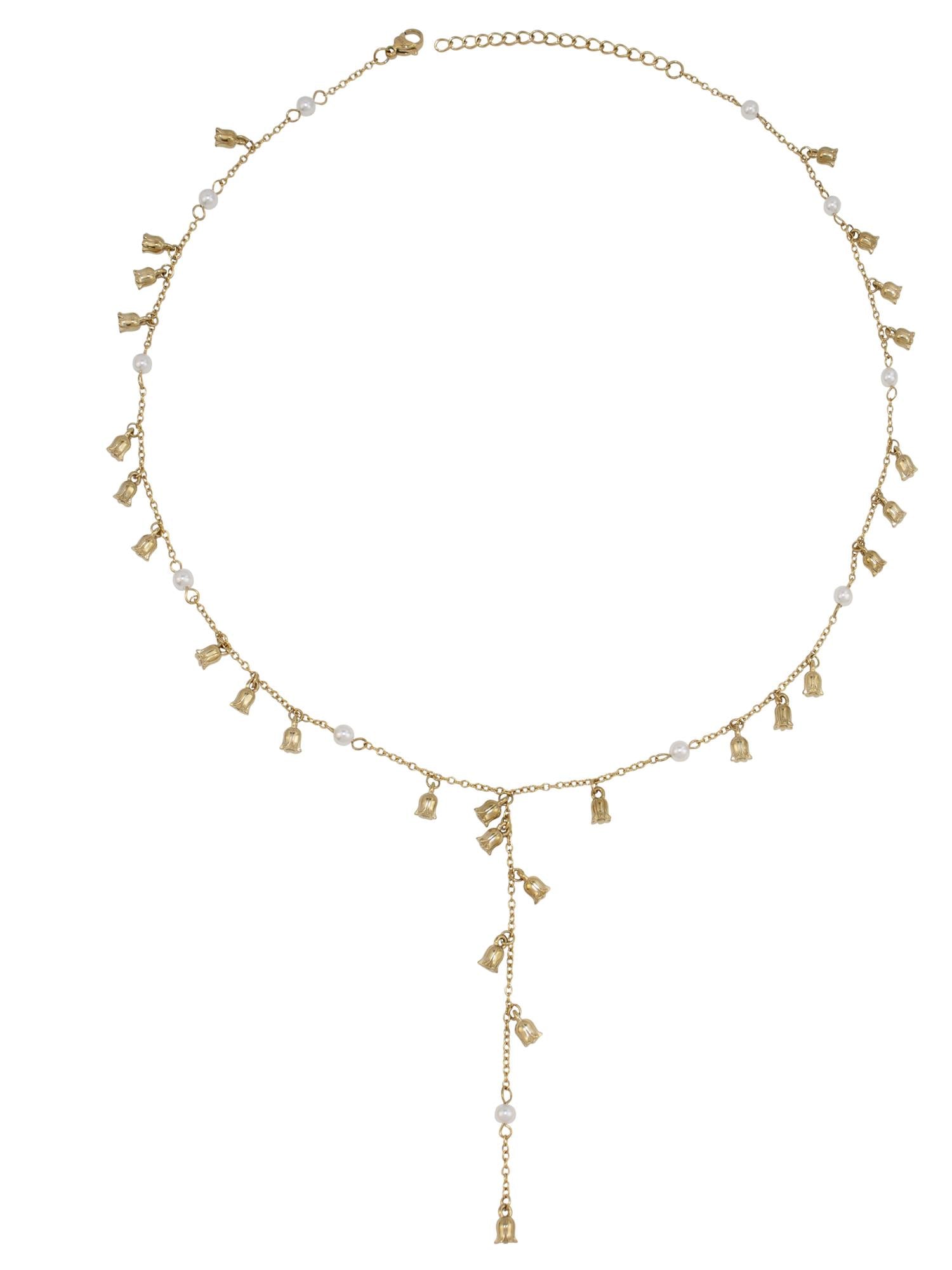 Lily Flower Necklace W/Pearls