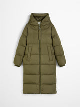 Coat, down filled, with hood, Olive