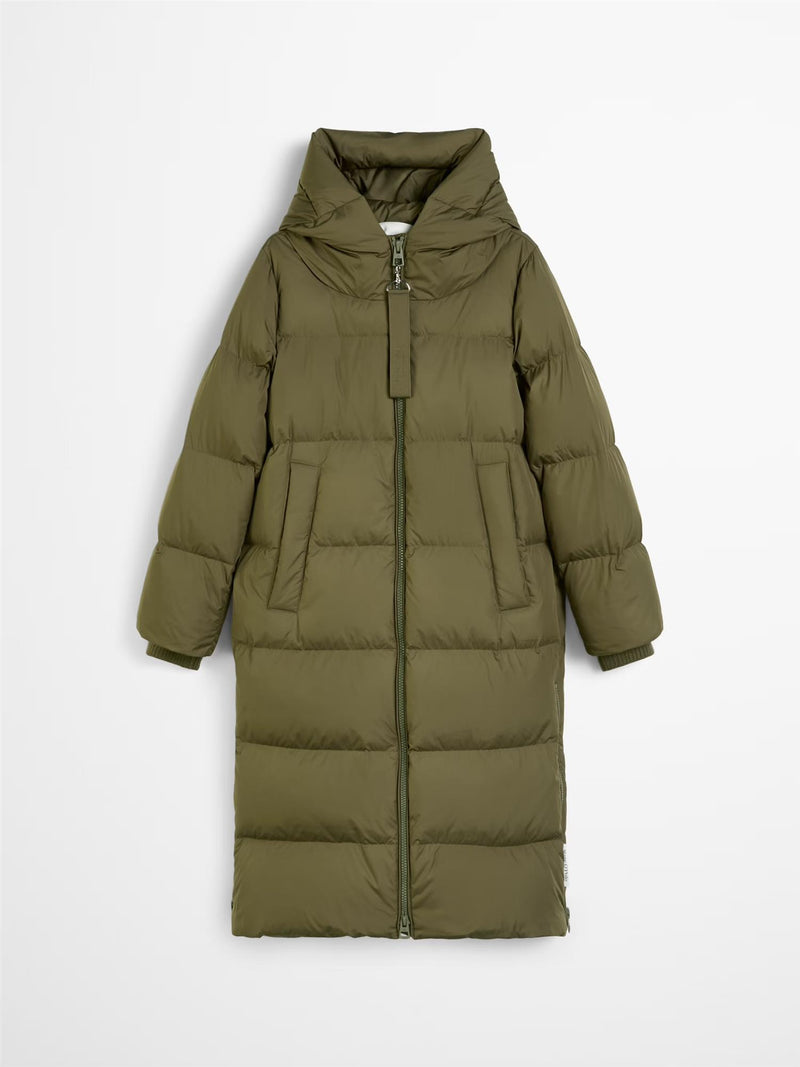 Coat, down filled, with hood, Olive
