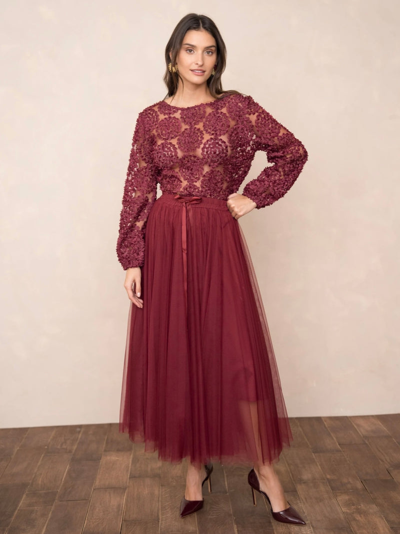 Mesh Blouse, Bordeaux