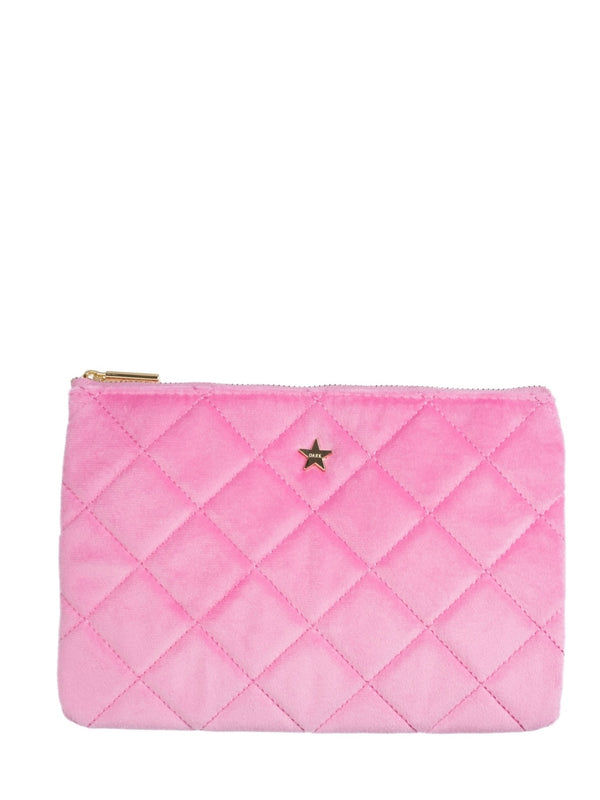 Velvet Quilted Small Pouch, Bubblegum Pink