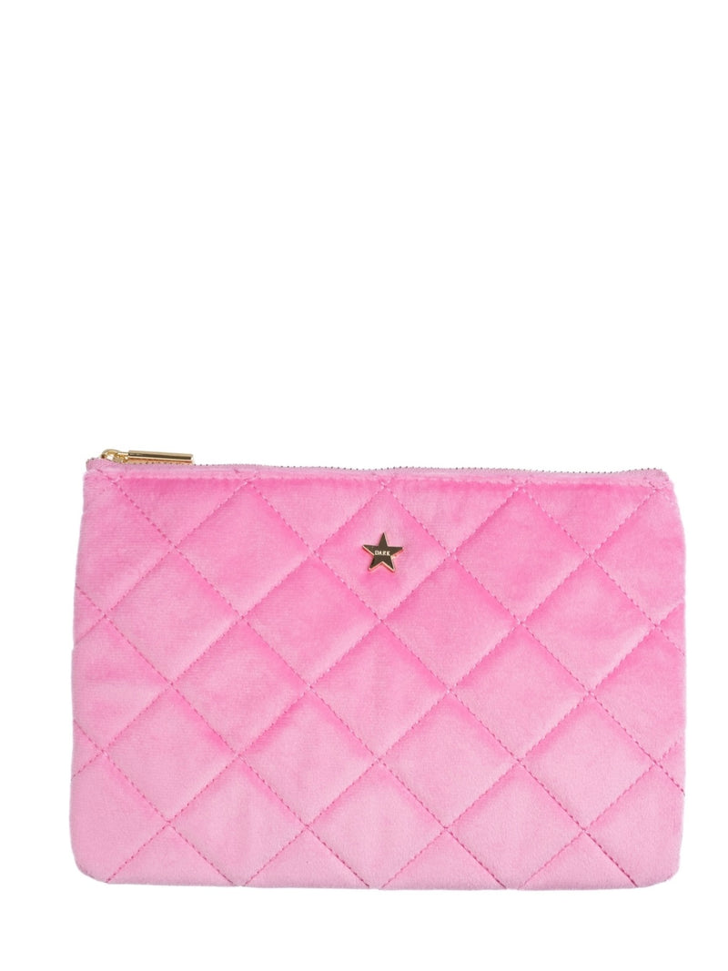 Velvet Quilted Small Pouch, Bubblegum Pink