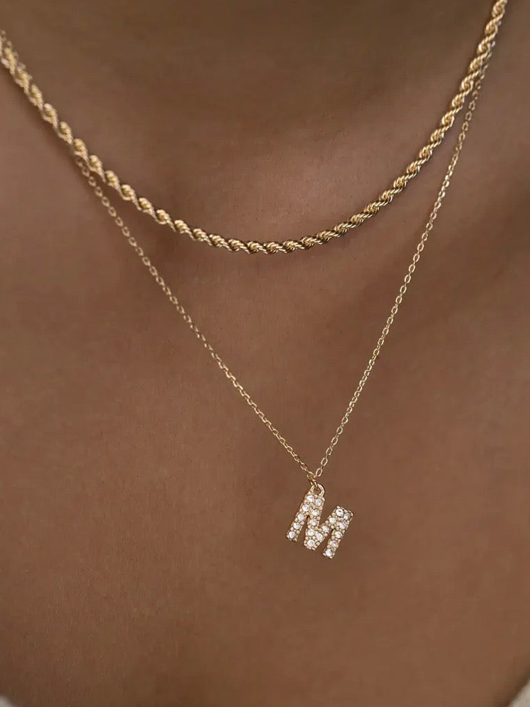 Juno - Crystal Letter Necklace Stainless Steel - M