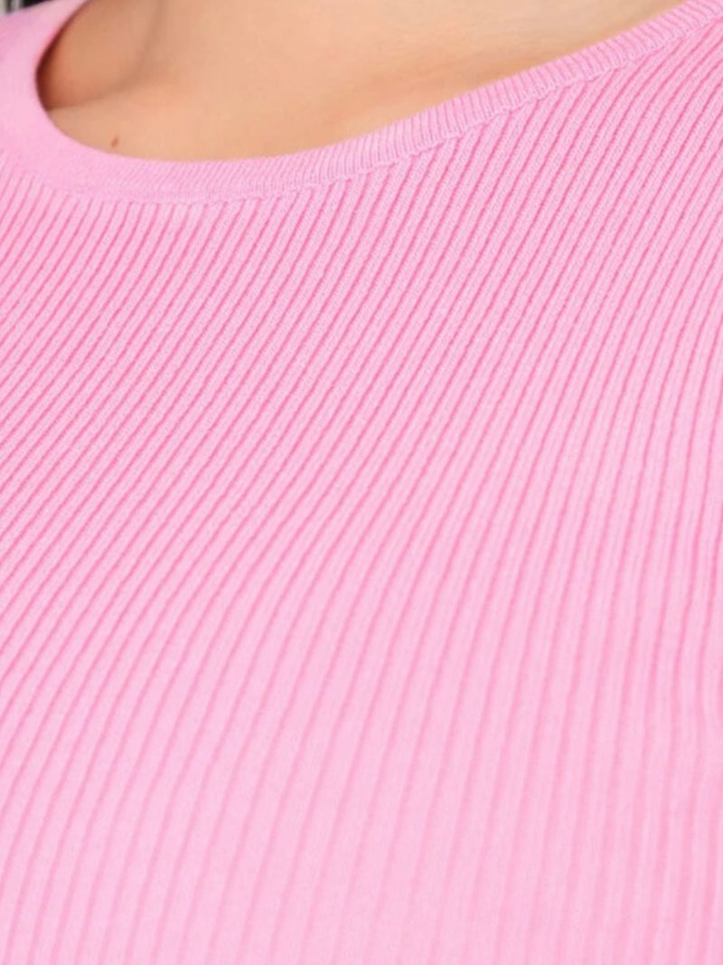 Rib knit short sleeve top, Pink