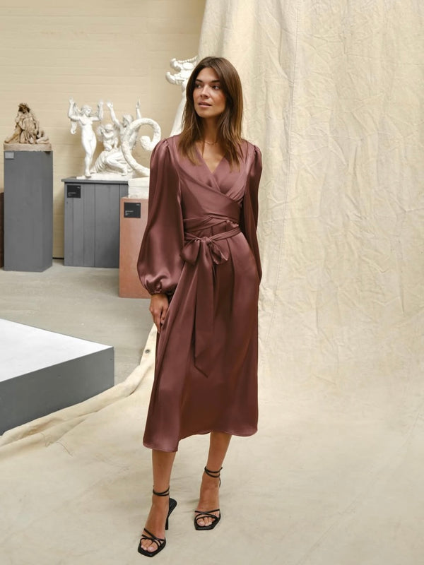 Rimini Heavy Sateen Dress, Dark Rose