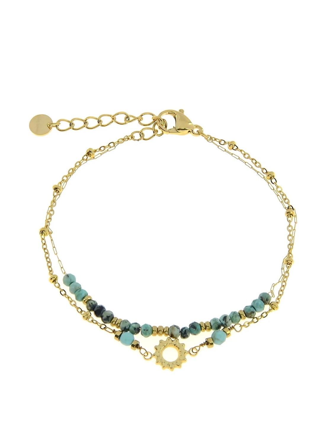 Bracelet, 2 row, Natural stone, green