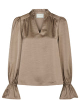 Amara Heavy Satin Bedaz Blouse, Dark Taupe