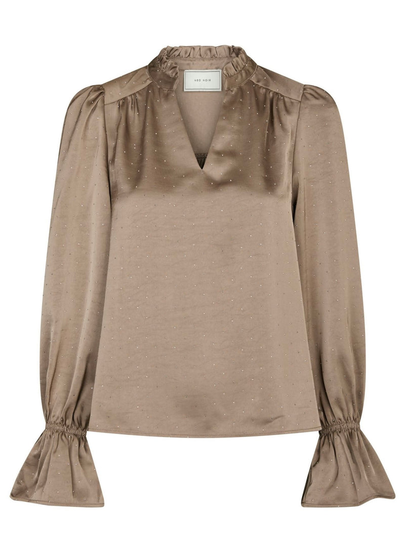 Amara Heavy Satin Bedaz Blouse, Dark Taupe