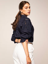 Amy Embroidered Blouse, Marine Poplin