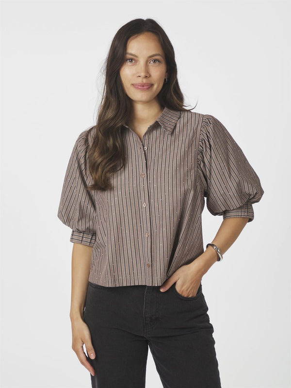 Etta Soft Stripe Stone Shirt, Brown
