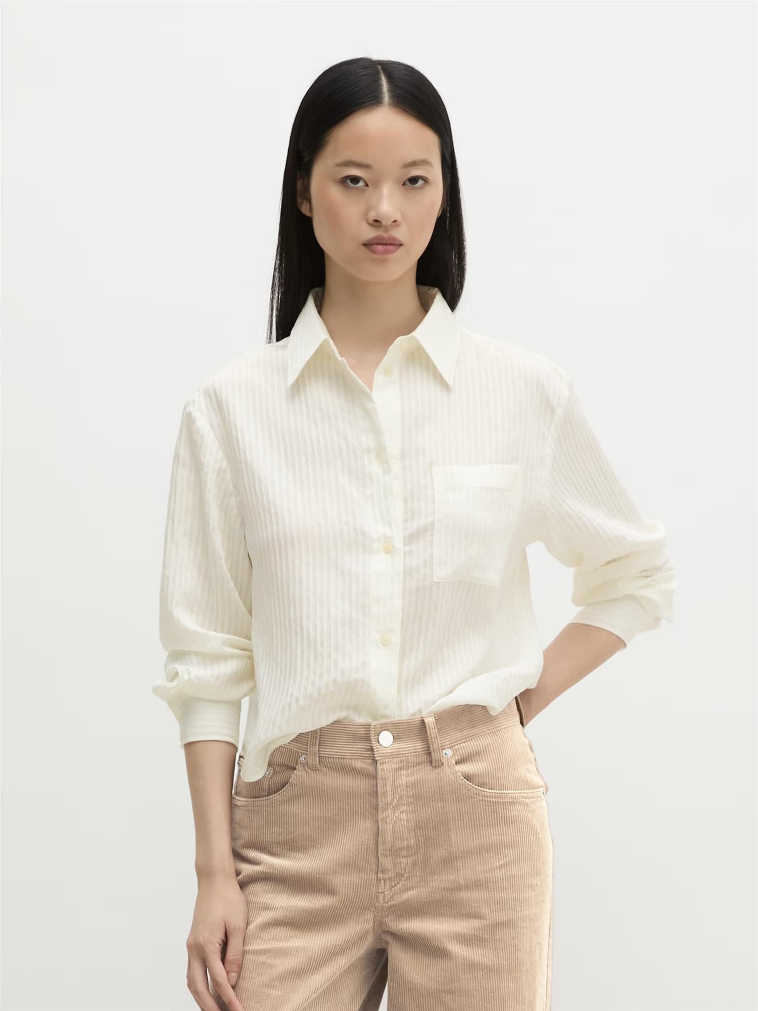 Woven Blouse, Stripes, White
