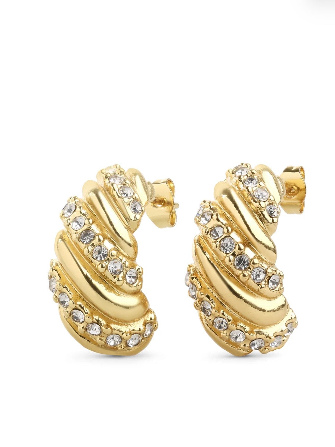 Coco - Croissant Crystal Stud Earrings Stainless Steel - Gold