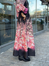 Long Dress, Black Rosa Blomster