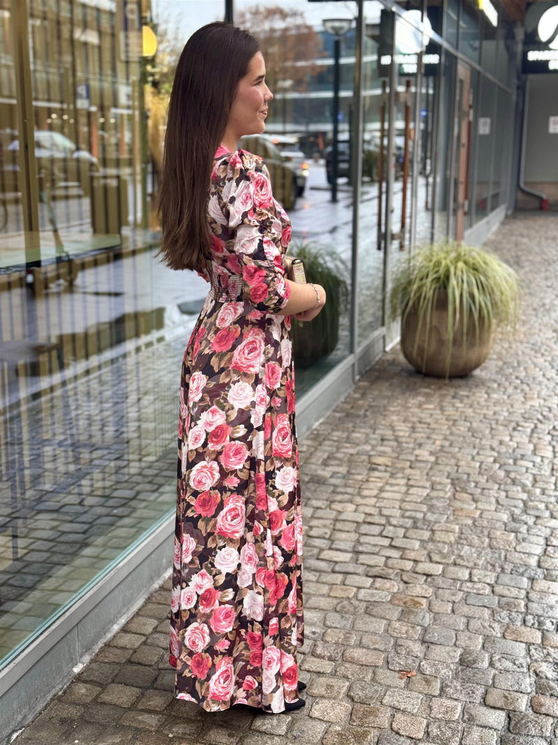 Satin Button-Down Dress, Midnight Roses