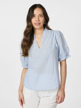 Odesa Dot Stripe Blouse, Light Blue