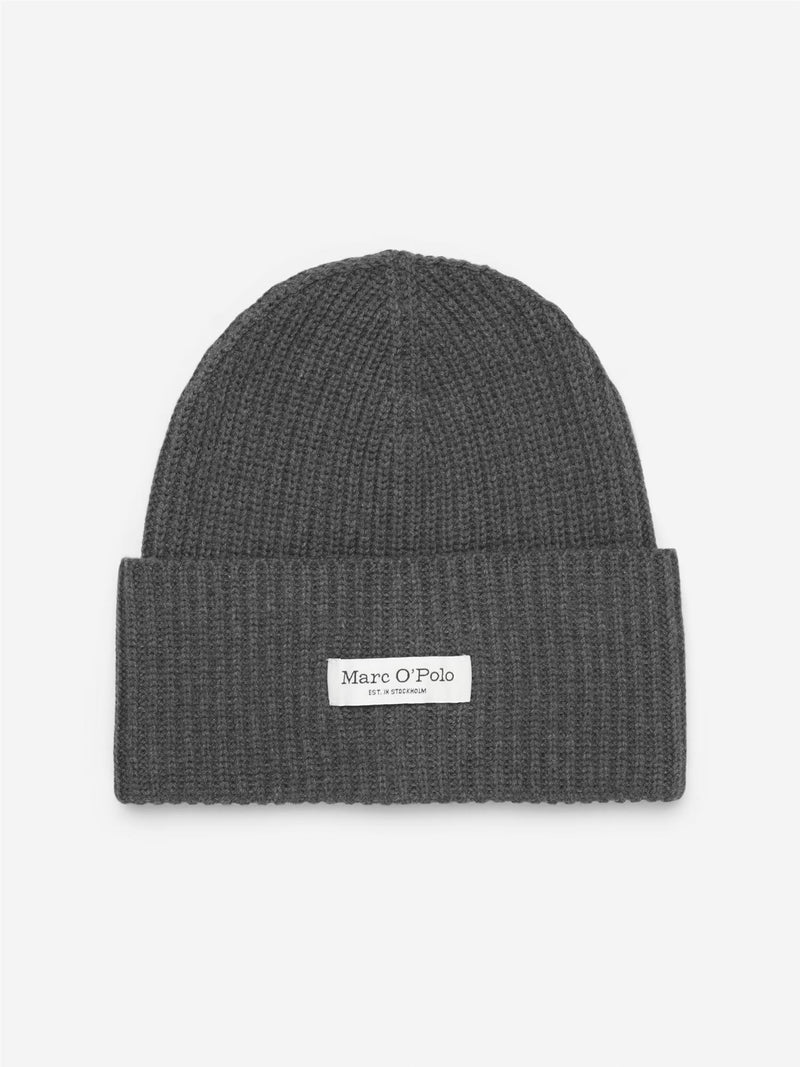 Beanie, knitted, fold-up, structured, Grey Melange