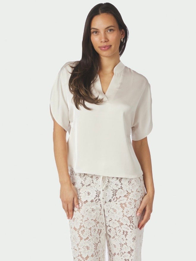 Anelle Heavy Sateen Blouse, White