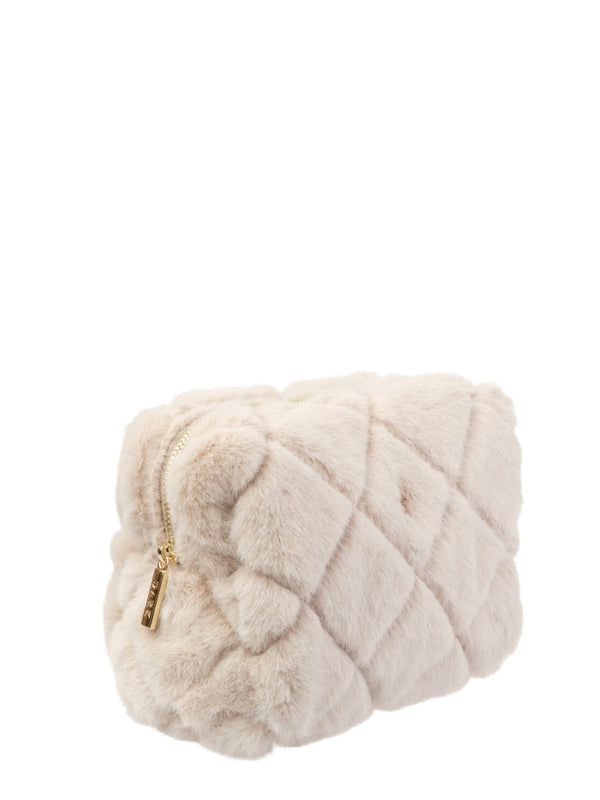 Faux Fur Quilted Make-Up Pouch Small, Sand