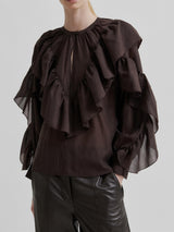 Fria Frill Blouse, Chocolate Plum