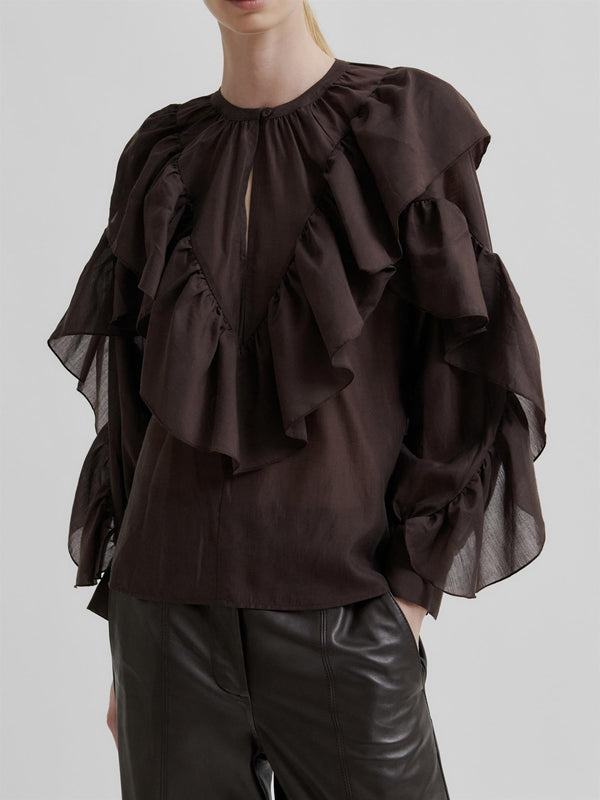 Fria Frill Blouse, Chocolate Plum