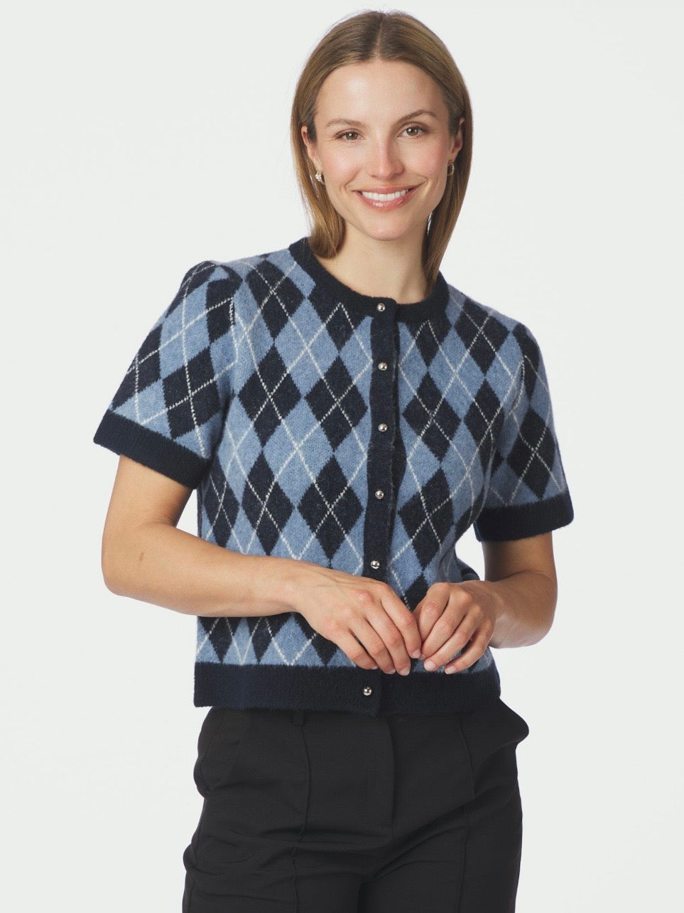 Allestar Check Knit Cardigan, Navy
