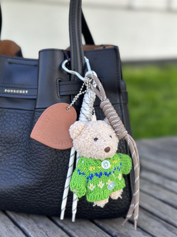 Bag Charm, Teddy Green Sweater