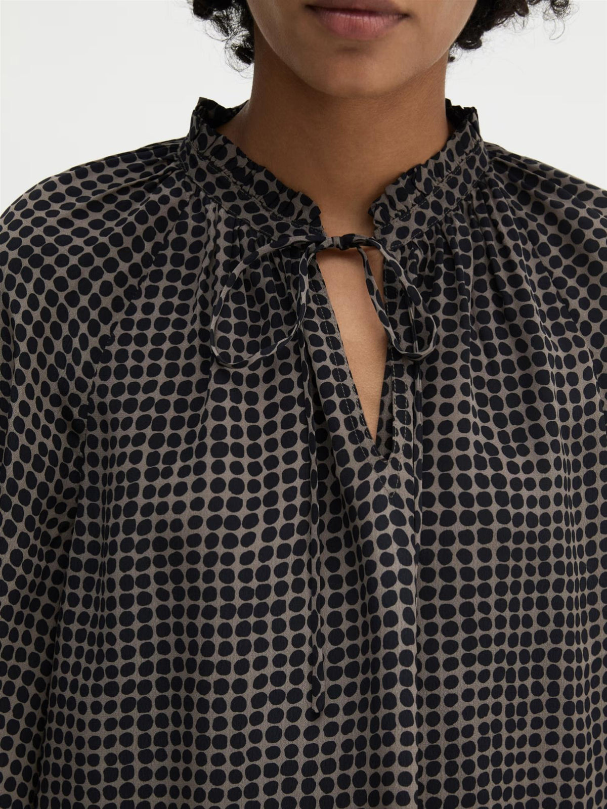 Woven Blouse Longsleeve, Medium Brown