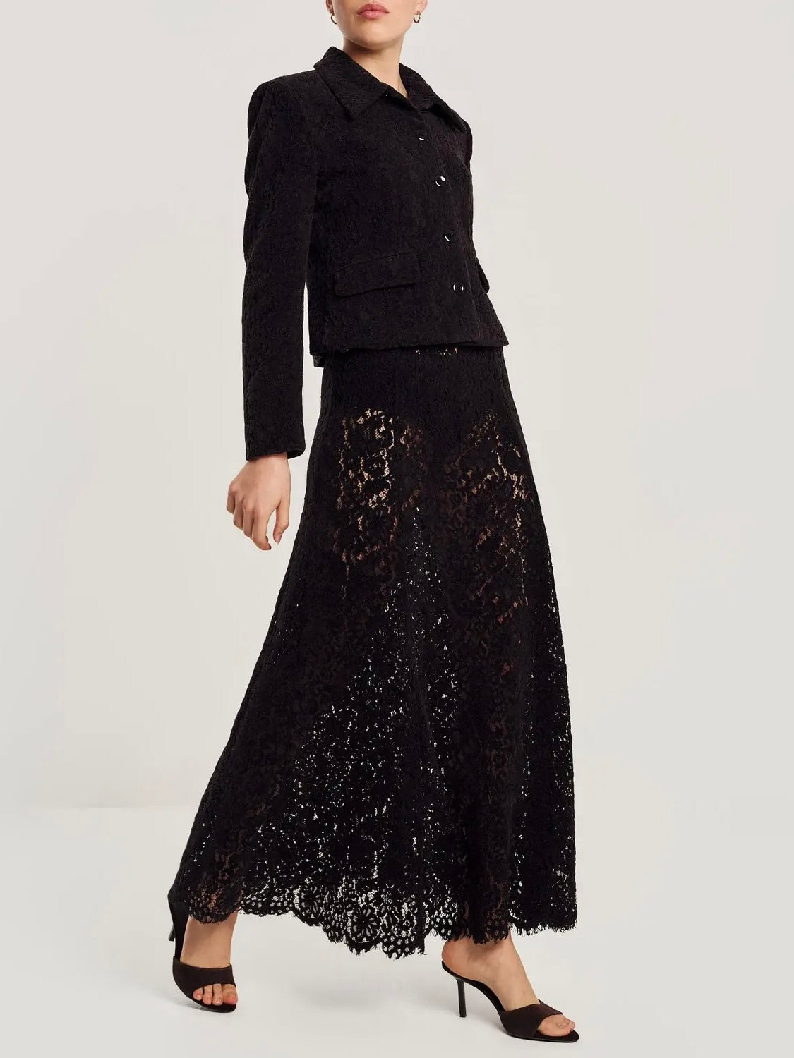 Lace Velvet Skirt, Black